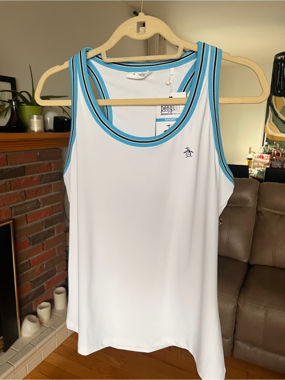 Original Penguin Women’s Sport Tank – White/Aqua – Size L – NWT